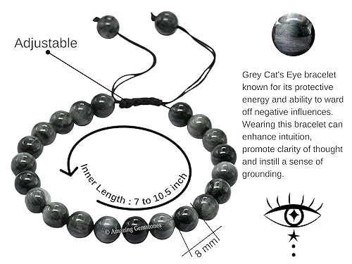 Vista 521 de Amazing Gemstone Yaxaite Bracelet for Women Men's Gifts - Protection Healing Crystal Bracelet - 8mm Gemstone Beaded Adjustable Bracelet Pulseras