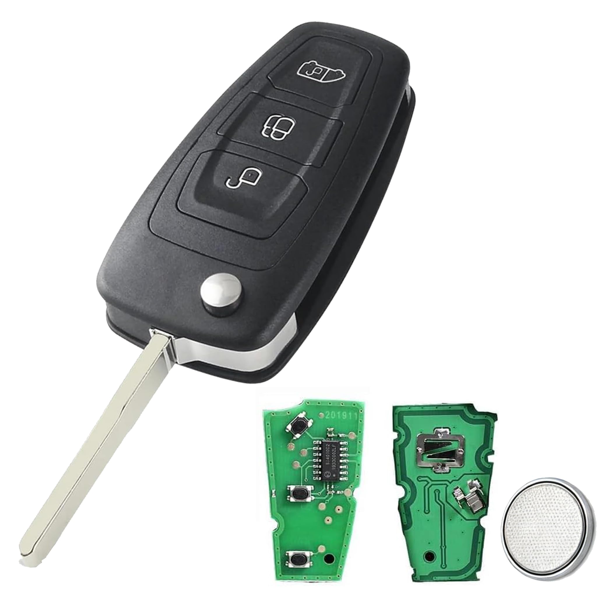 433MHz 3 Button Flip Key Fob for Ford Transit Custom Tourneo Focus Galaxy S-Max C-Max Connect with 4D-63 80 Chip,FCCID: BK2T-15K601-AA/AB/AC