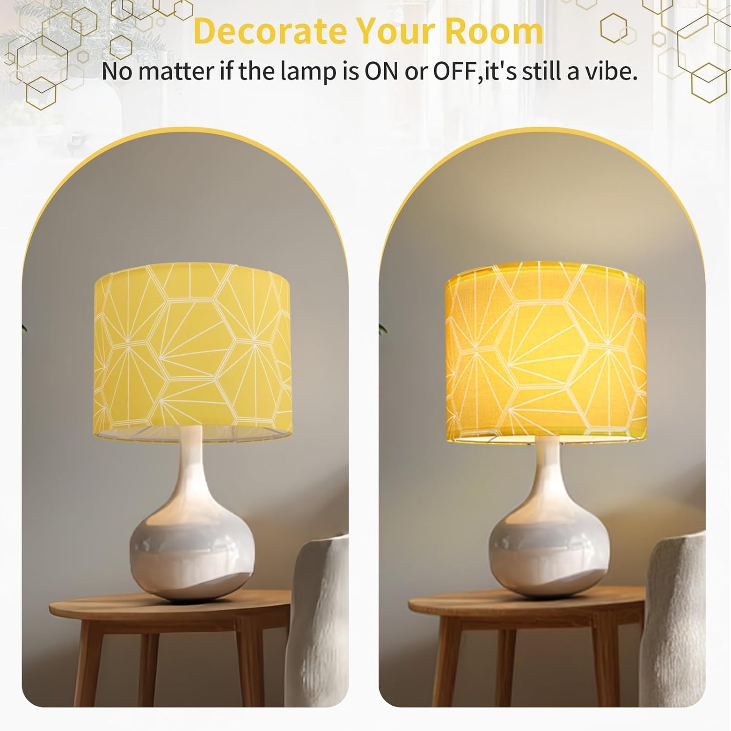 Lamp Shades Set of 2, 13x13x10” HD Printing Fabric Lamp Shades for Table Lamps, Lamp Shade for Spider /E26 /E12 Base, Yellow Honeycomb Lampshades for Floor Lamps