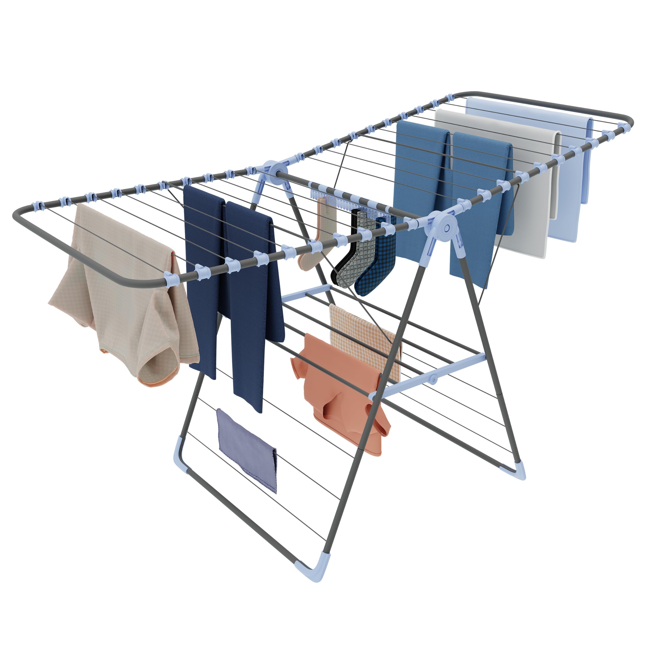 Knight 22.5m Wing Clothes Airer, Large Foldable Laundry Drying Rack, Winged Clothes Horse with Multiple Drying Levels, Detachable Sock Hanger, Anti-Slip Feet, Indoor Clothes Drying Stand (Grey)