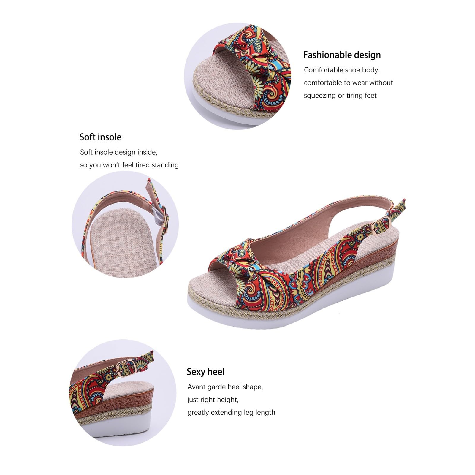 Espadrilles Compensées Femme, Compensees Sandales Pied Large Talon Compensé Nu Pieds Vintage Sandale Espadrille Femmes Boheme Chaussures Sandalette Ete Chaussure pour Vacances Mariage