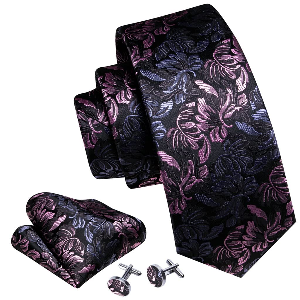 Corbata de Hombre Corbata de Seda con Flores Azules Juego de Gemelos Cuadrados de Bolsillo Boda