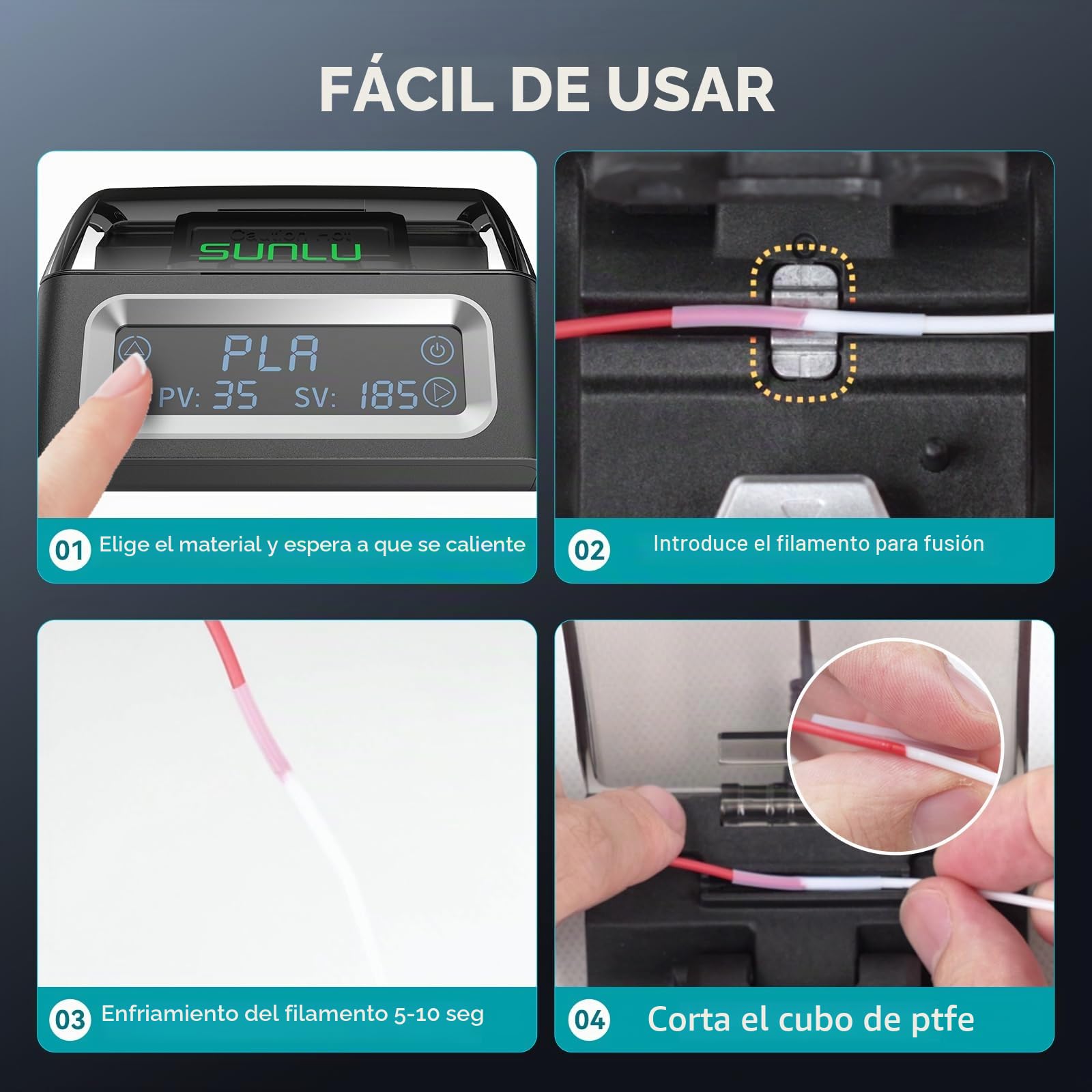 Conector de filamento con manguera de 400 PTFE, conector de filamento para filamento de impresora 3D de 1,75 mm, compatible con PLA PETG TPU ABS PA Nylon