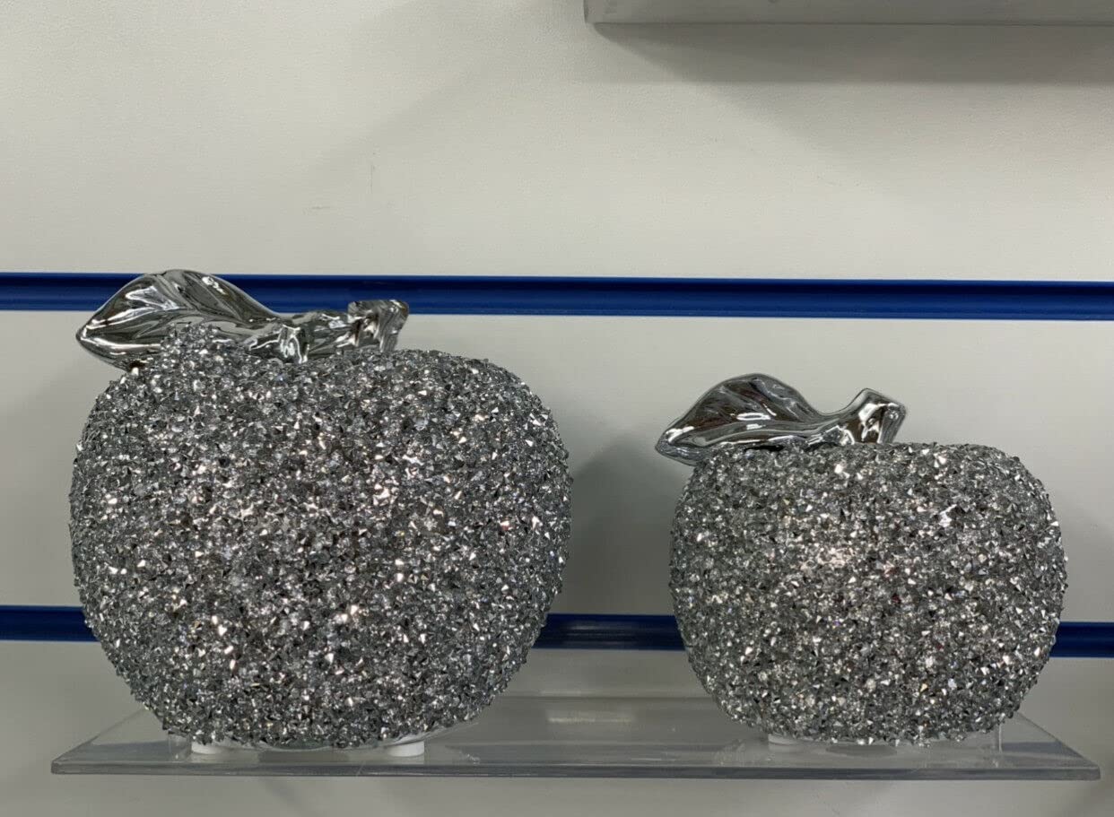 Biznest Xl Set Of 2 Silver Apple Set Sparkle Bling Ornament Crushed Diamond,home Décor from B&Q