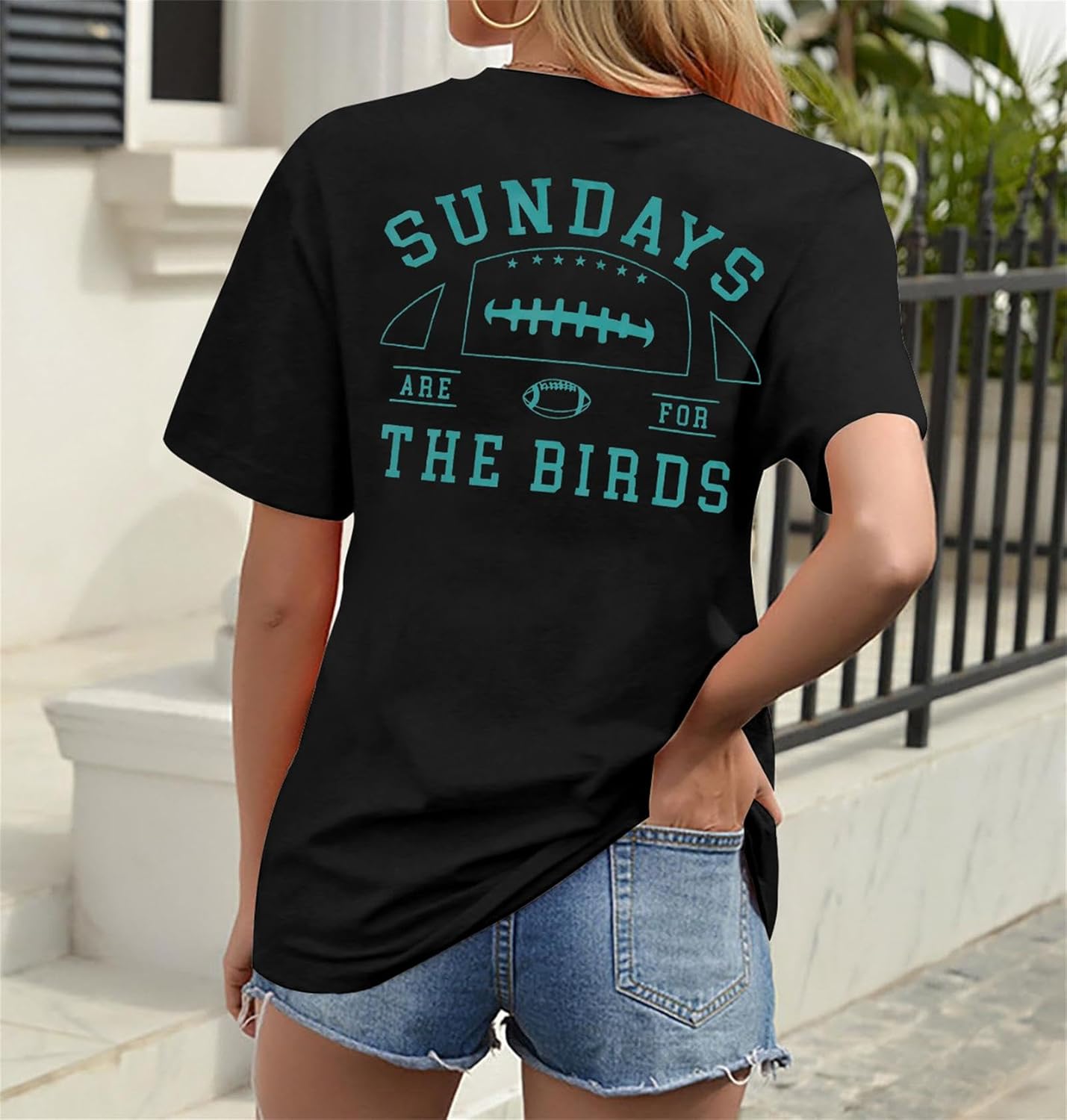Football Shirt for Women Sunday Funday T Shirt Game Day Tee Cute Print Crewneck Tee - Image 3