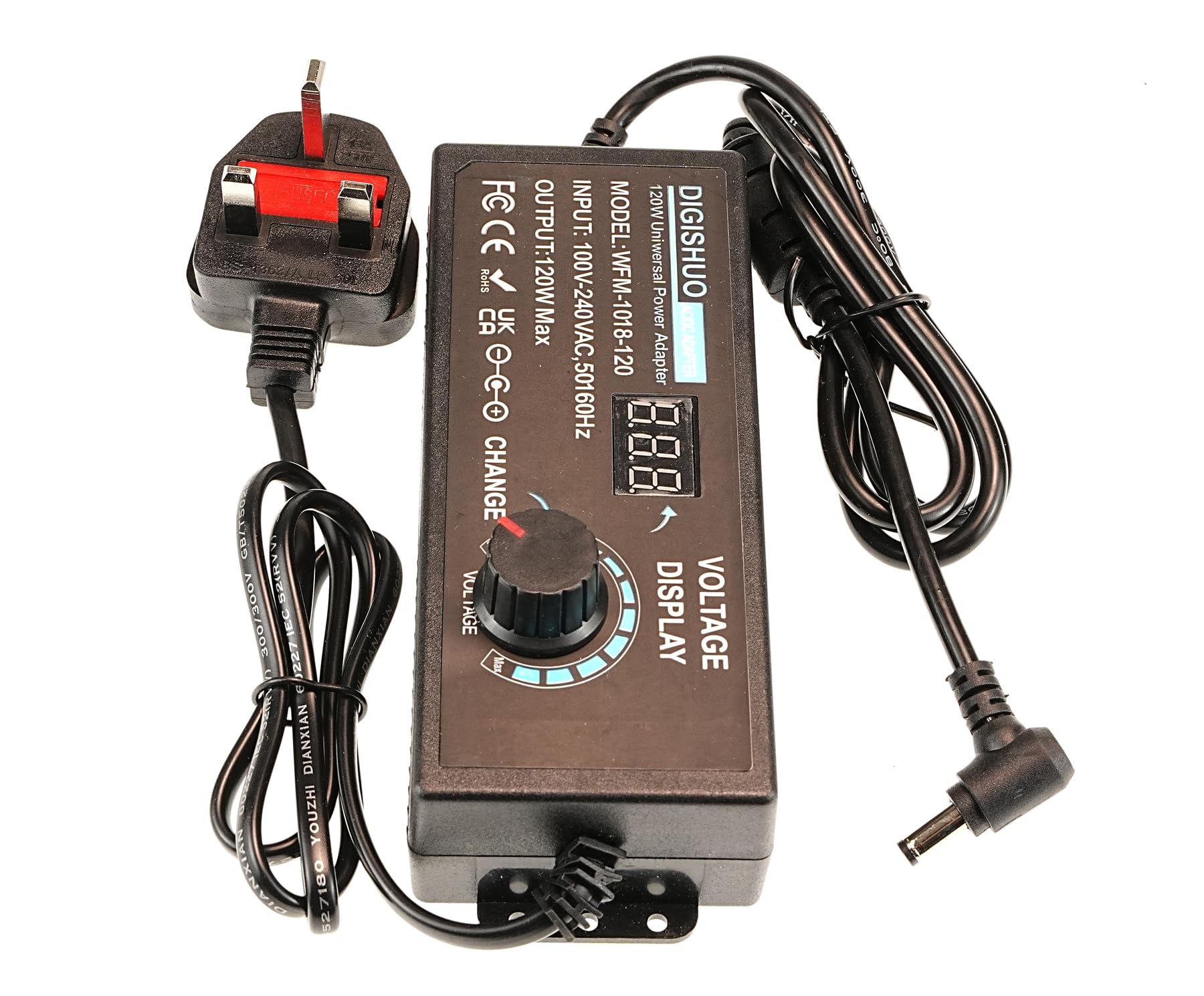 Fuente de alimentación ajustable de 120 W CC 3 V ~ 12 V 10 A, convertidor de CA a CC de 100 V-240 V con pantalla de voltaje LED y 8 puntas, para electrónica doméstica (CC 3-12 V 10 A 120 W)