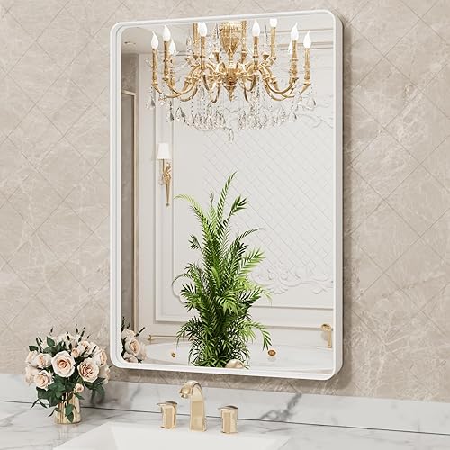 Miniatura 60 de LOAAO - Espejo de tocador para baño con marco de metal negro mate de 24 x 32 pulgadas para pared, rústico, rectangular, grande, redondeado