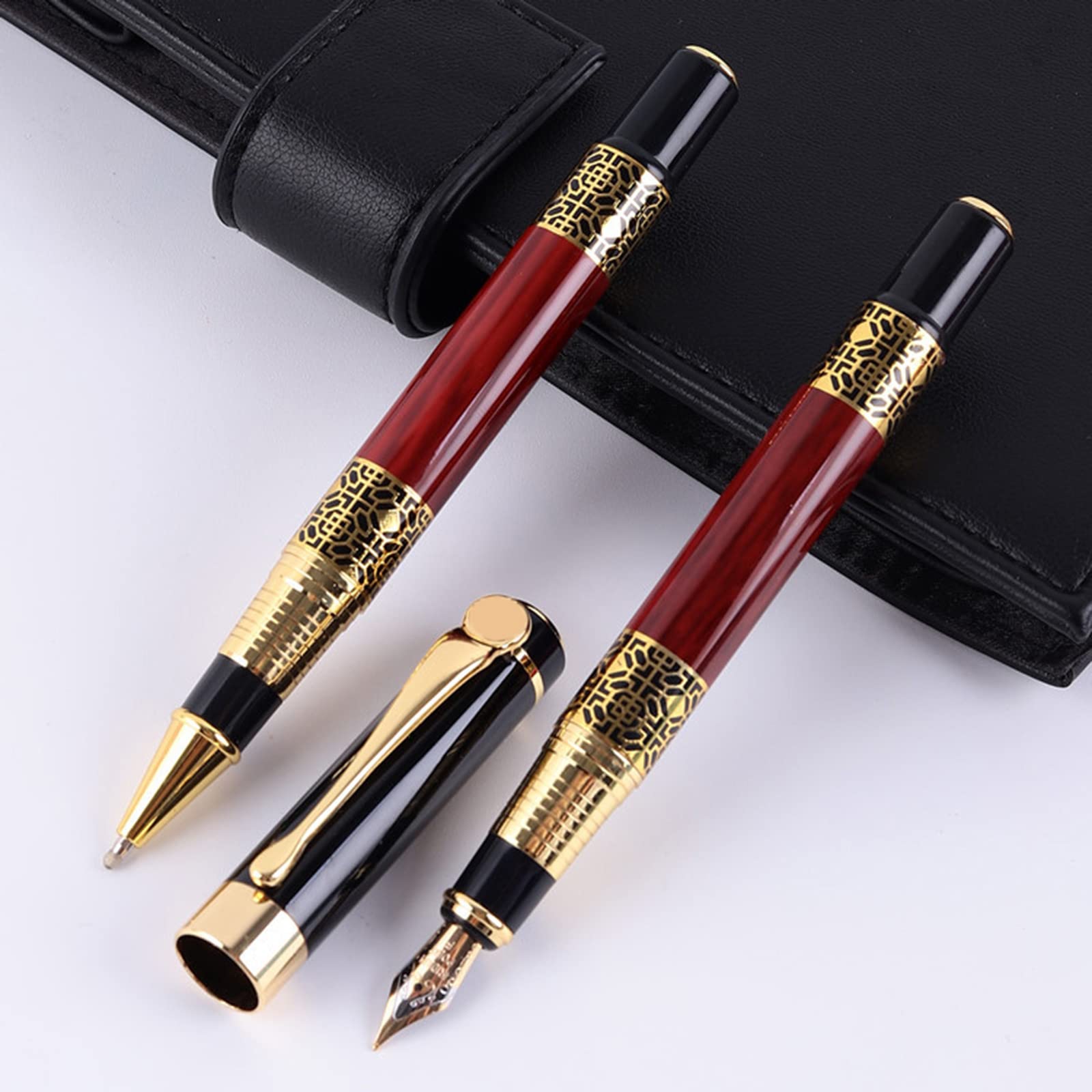 Metal Wood Grain Roller Ballpoint Pen Retro Fountain Pen Signature Writing Pen for Executive Office Business Women Men — view 3