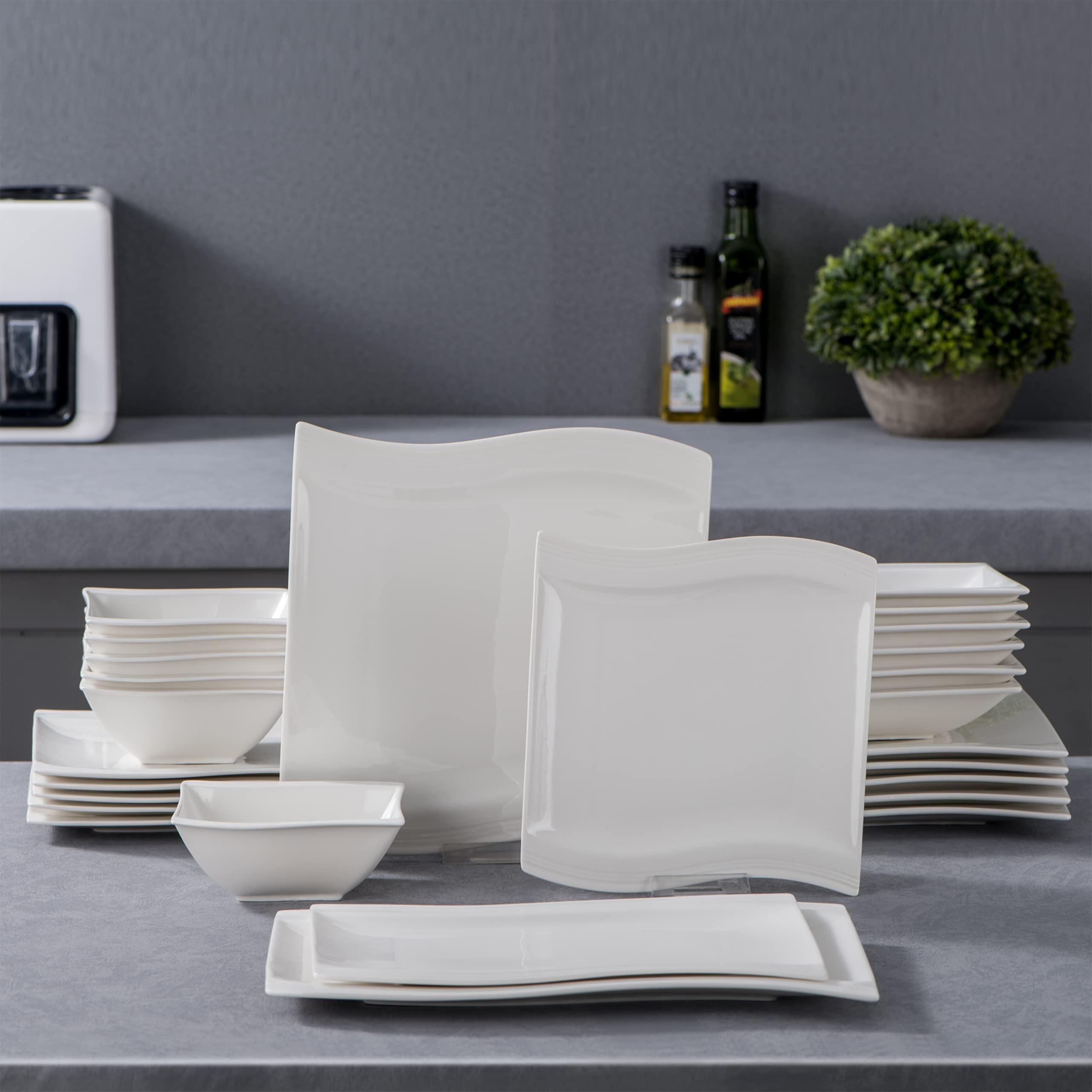 Buy MALACASA Dinner Sets, 26Piece Ivory White Porcelain Plates and
