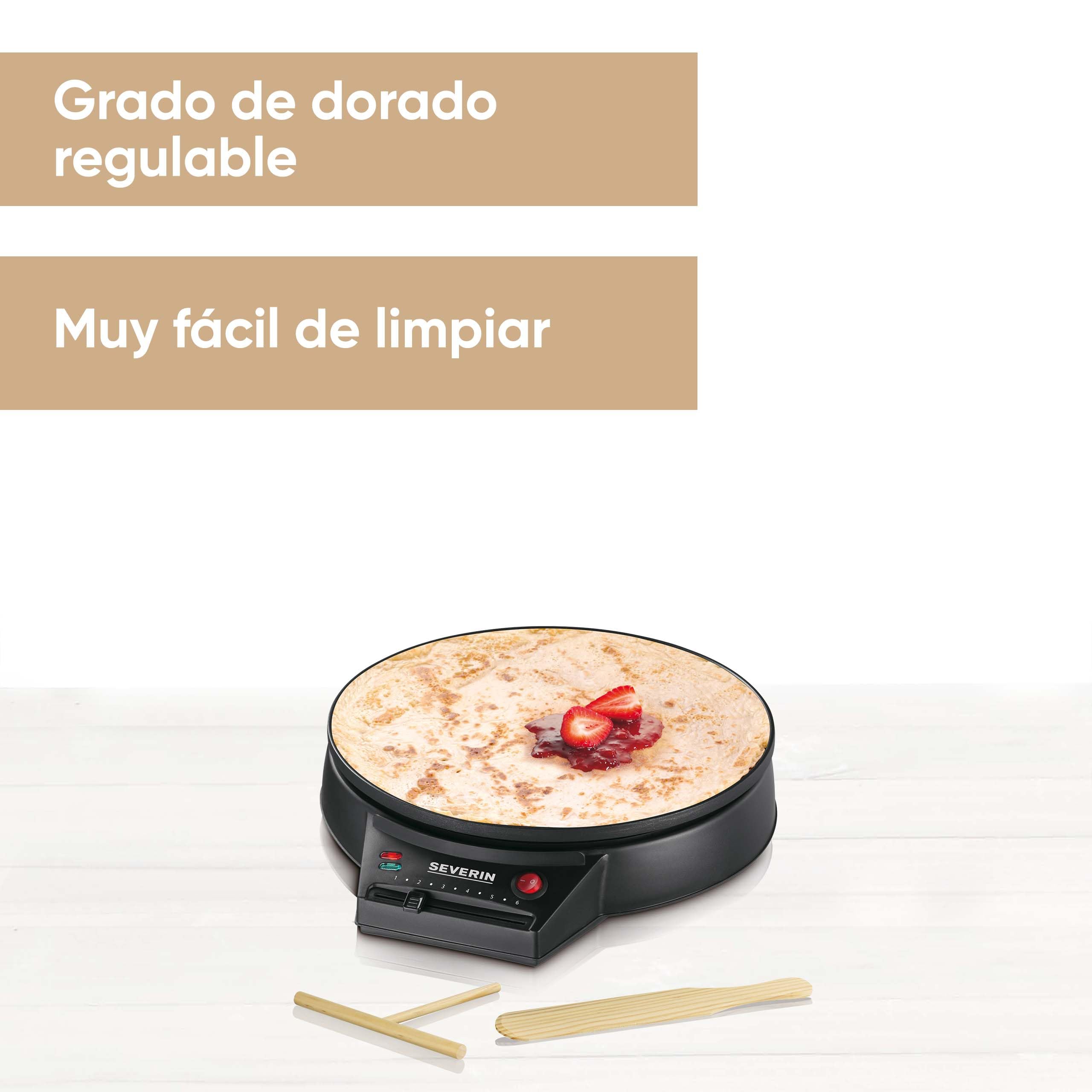 SEVERIN Crepera eléctrica, plancha redonda para crepes dulces y salados, máquina crepera XXL de 30 cm con regulación continua de la temperatura, negro, CM 2198