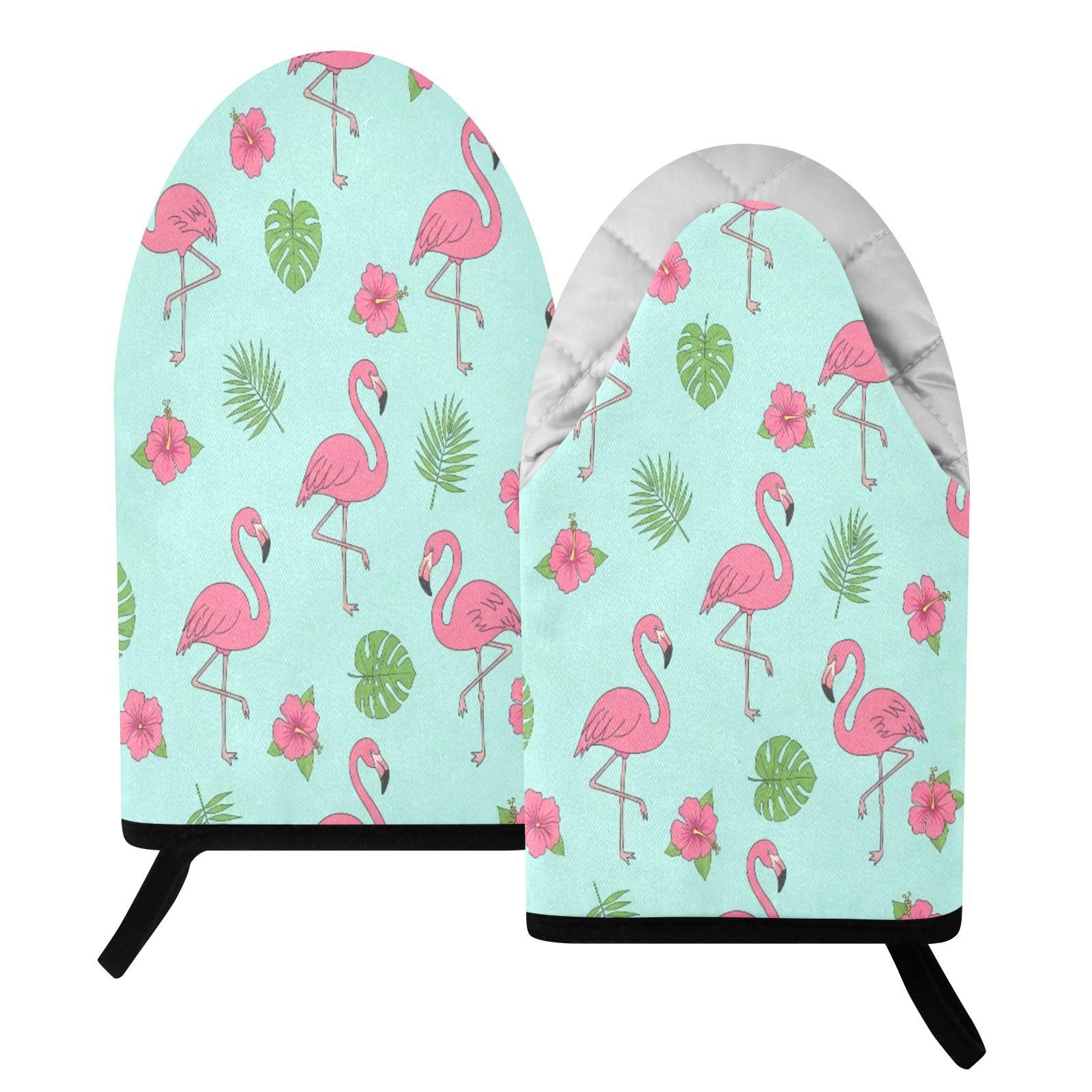 BURSTDDY Flamingo Oven Mitt,Heat Resistant Kitchen Mitts for Cooking