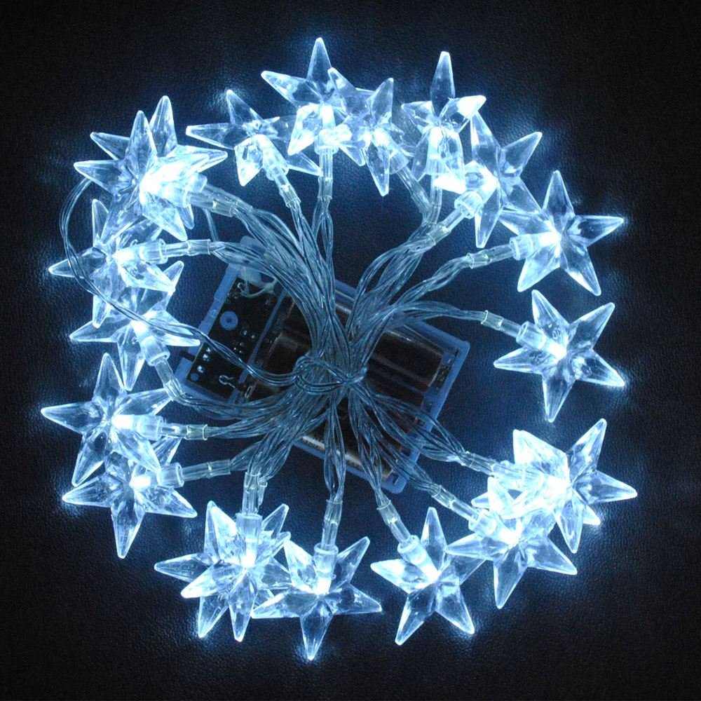 JnDee™ Battery Powered Cool White Star Shaped LED Fairy Lights 4M 40LED - ON/Off/Flash Functions, Perfect for Christmas Wedding and Parties