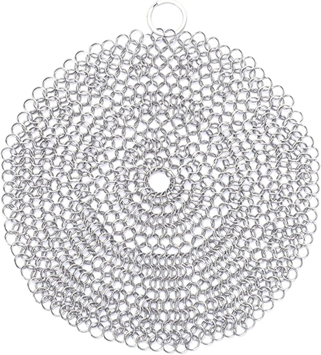 Kitchen Tool Stainless Steel Cleaner Chain Scrubber Pots Washing Net Rusts Removers for Daily Home, 8in, Round