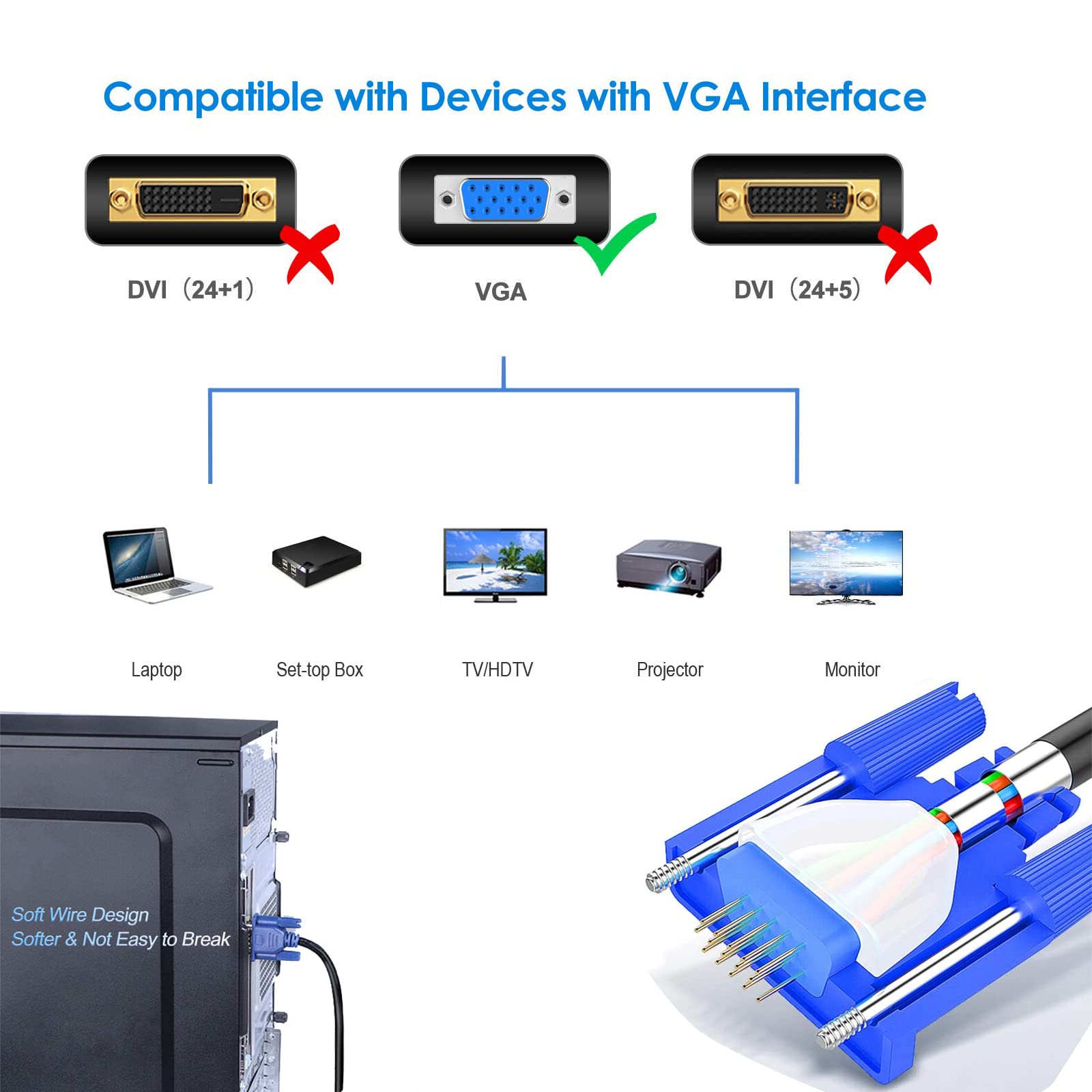 AKYGA AK-AV-01 Câble VGA pour moniteur TV PC SUB-D mâle vers mâle Noir AKYGA AK-AV-01 Câble VGA pour moniteur TV PC SUB-D mâle vers mâle Noir