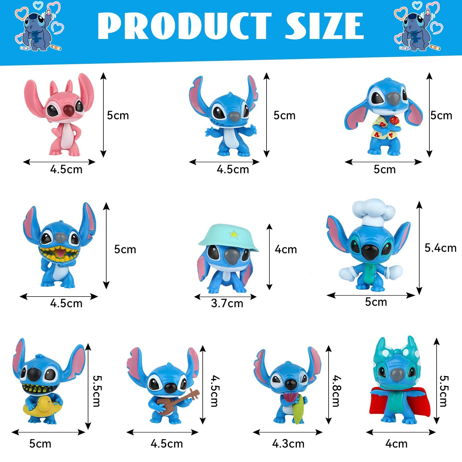 Xingsky Lot 12 Figurines Lilo Et Stitch – Décorations De Gâteau Pour Anniversaire Enfants (PVC)