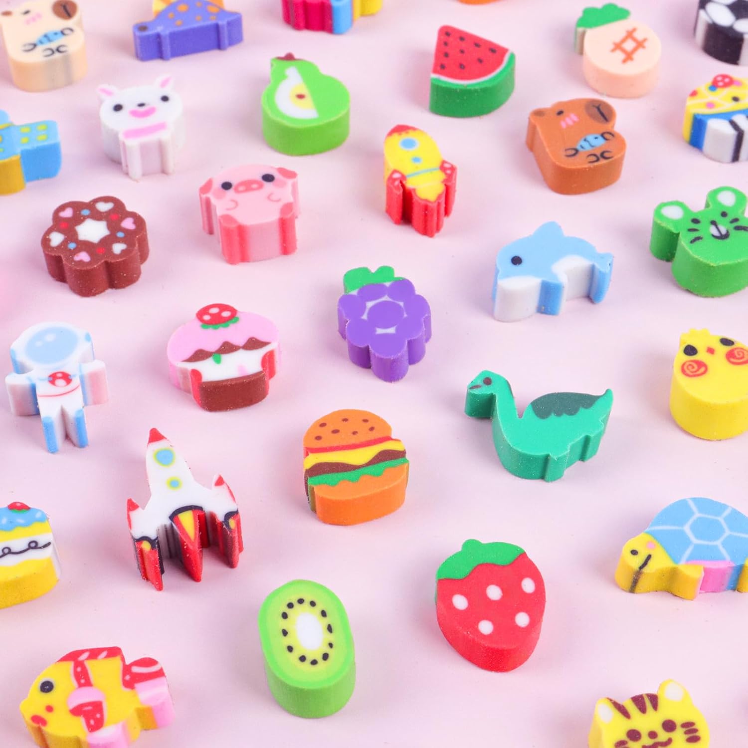 300PCS Mini Erasers for Kids Bulk, Cute Animal & Fruit Pencil Erasers Assortment, Small Classroom Rewards, Party Favor Supplies, Easter Egg Stuffers, School Prizes Goodie Bag Fillers