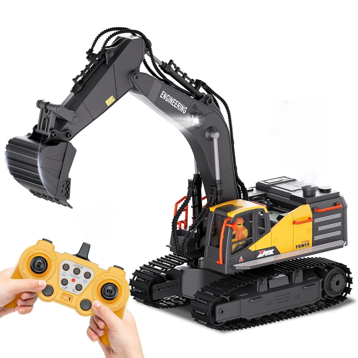 CROPDAK Remote Control Excavator, Toys for Boys Age 6-12, Rechargeable 11 Ch Rc Construction Vehicles Truck with Sound Light Metal Shovel, Birthday for Kids 7 8 9 10+ Year Old(2.4 Ghz) 1