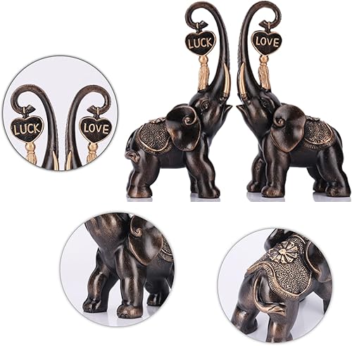 Miniatura 6 de Juego de 2 estatuas de elefante de bronce, escultura de elefante de amor, decoración de elefante de la suerte para estatuas de decoración del hogar,