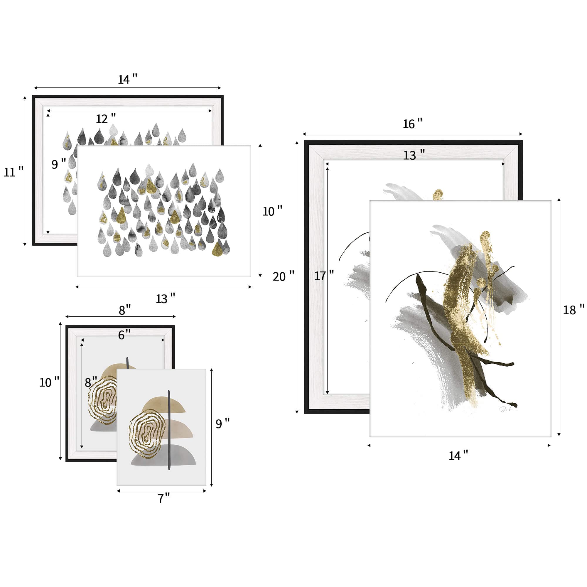 Amazon.co.jp: 抽象水彩画絵画 フレーム入り – ブラック&ゴールド 雨滴