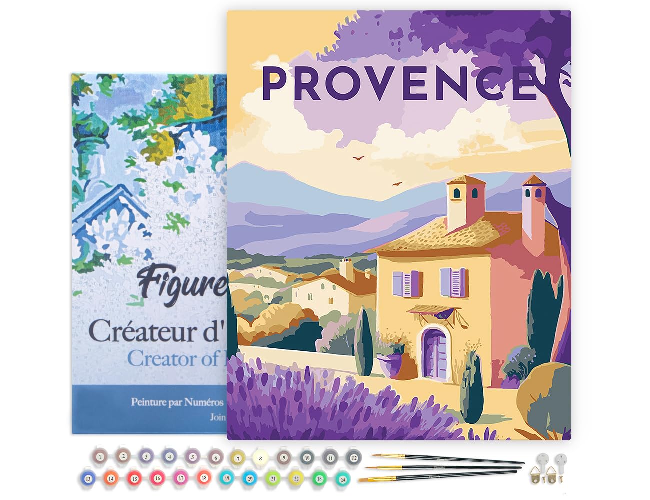Figured'Art Peinture par Numéro Adulte avec Cadre Affiche Vintage Provence - Activité Manuelle Kit de Loisir Créatif DIY Numéro d'Art Complet - 40x50cm toile tendue sur châssis