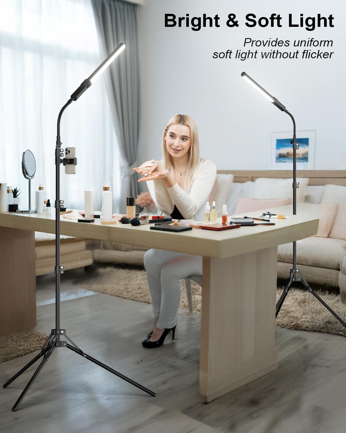 2Pack RGB LED Video Light Wand Stick with Stand, Full Color 2500-9900K Dimmable Photography Studio Lighting Kits with Gooseneck Soft Tube & Remote Control for Live Streaming/Portrait/Vlog