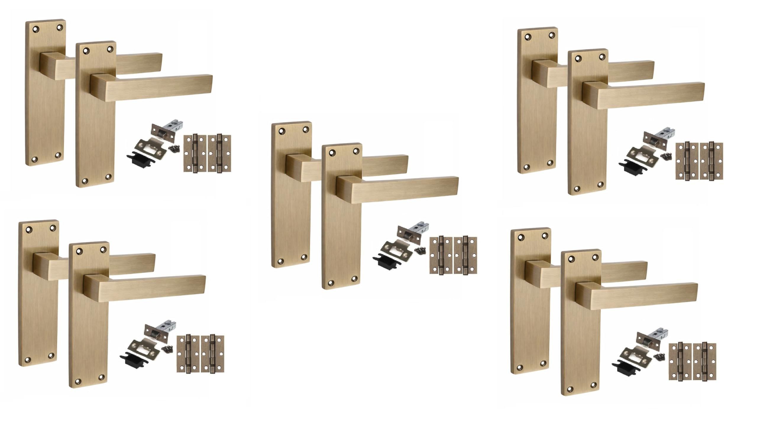 Golden Grace Antique Brass 5 Pair Victorian Delta Internal Door Handle Sets 150 X 40Mm With 2.5" Latch & Hinges