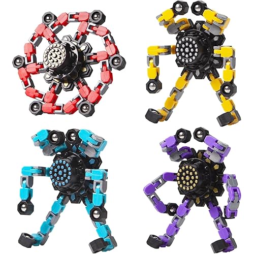 Transformable Fidget Spinners Toys 4 Pcs for Kids and Adults Stress Relief Sensory Toys for Boys and Girls Fingertip Gyros for Party Favors Chrismas Stocking Stuffers Bulk for Teens