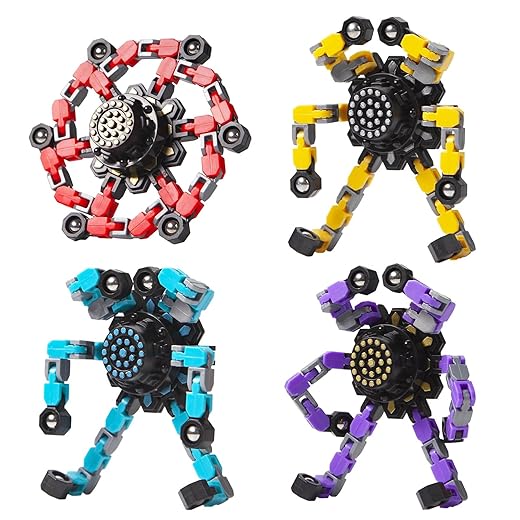 Transformable Fidget Spinners Toys 4 Pcs for Kids and Adults Stress Relief Sensory Toys for Boys and Girls Age 8-13 Fingertip Gyros Valentines Day Gifts Men Easter Stocking Stuffers for Teens