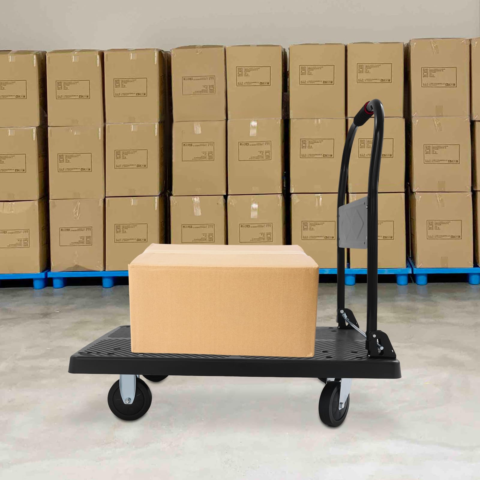 400KG Klappbar Transportwagen, Plattformwagen Fracht Wagen Transportwagen Edelstahl Handwagen Klappwagen Aus Stahl Plattform-Trolley Magazinwagen Schiebebügelwagen mit 4 Räder für Hause Büro Lager