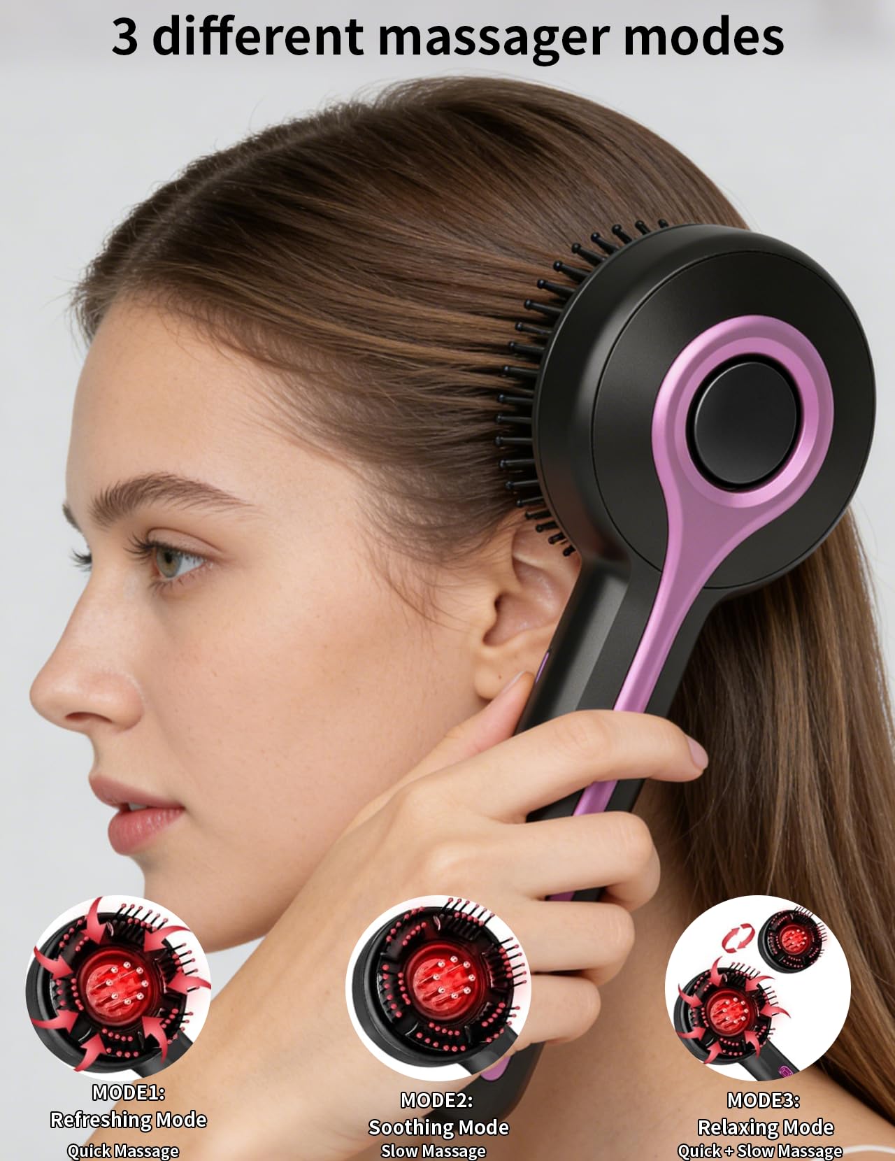 Kopfmassagegerät, 2 in 1 Kopfhaut Massagebürste Elektrisch mit Haaröl-Applikator, Rotlicht Kopfmassage Bürste Elektrisch, 3 Modi zur Massage und Kopfhautpflege (Schwarz)