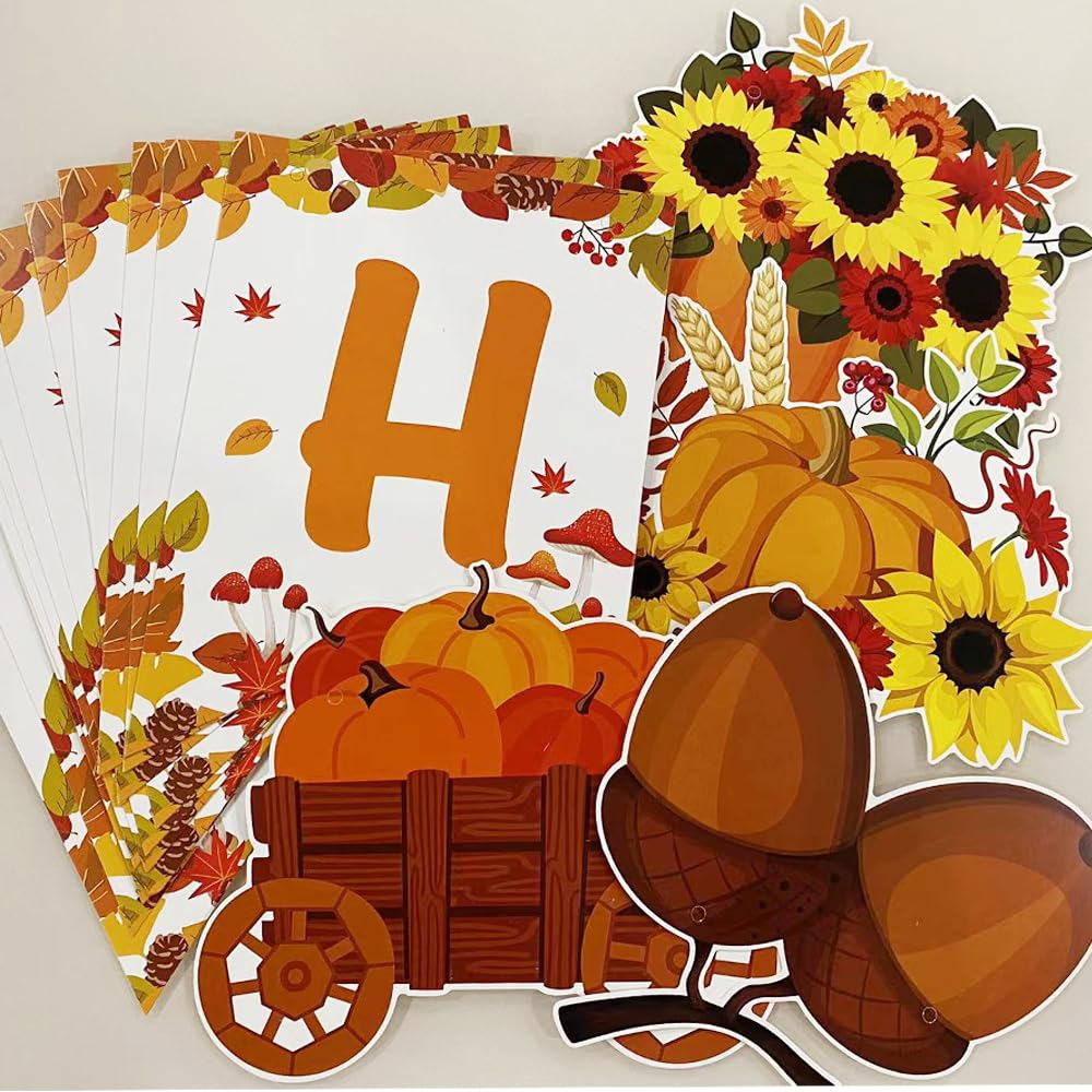 Autumn Birthday Banner, Fall Themed Decorations, Pumpkin And Leaves