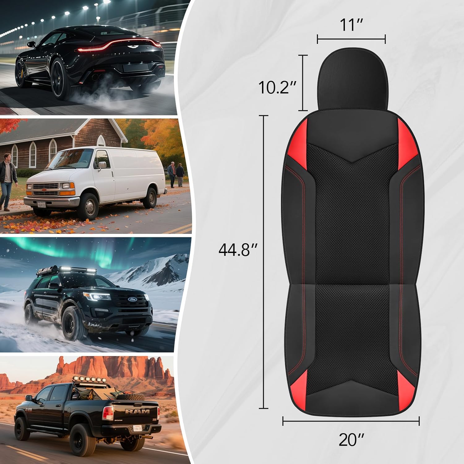 PIC AUTO Car Seat Cover, Super Breathable Mesh Front Seat Cover for Cars, Red Leather Seat Covers, Universal Fit, Durable, Airbag Compatible, Suitable for SUVs, Trucks, Sedans, and Vehicles