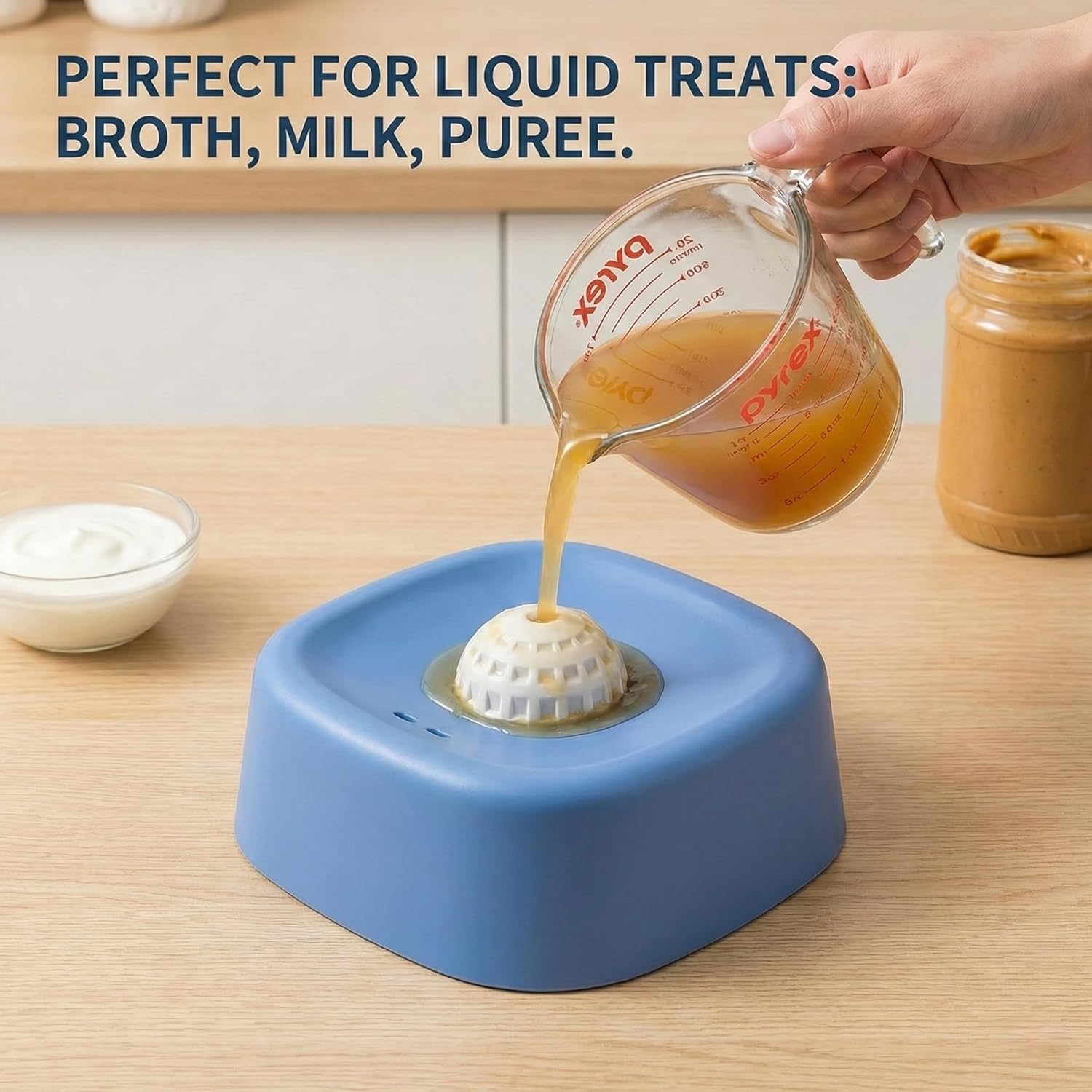 Dog Lick Dowl Roller Ball, Lick Ball for Dogs, Enrichment Lick Bowl with Anti-Slip Base for Yogurt, Bone Broth & Puree, Mental Stimulation Hydration Dish for Puppies & Senior Dogs (Blue) - 3