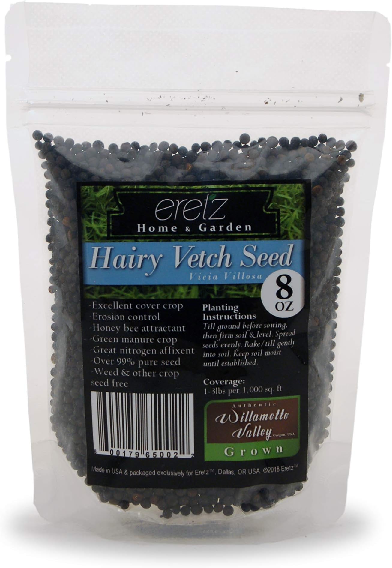 Hairy Vetch Legume Seed by Eretz (8oz) - Choose Size! Willamette Valley, Oregon Grown, Non-GMO, No Fillers, No Coatings, 1 Seed.