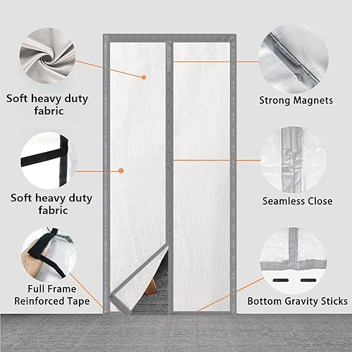 Miniatura 8 de Pantalla de puerta con aislamiento magnético, toda la pantalla térmica opaca para puerta de cierre automático, cortina de puerta de tela gruesa para