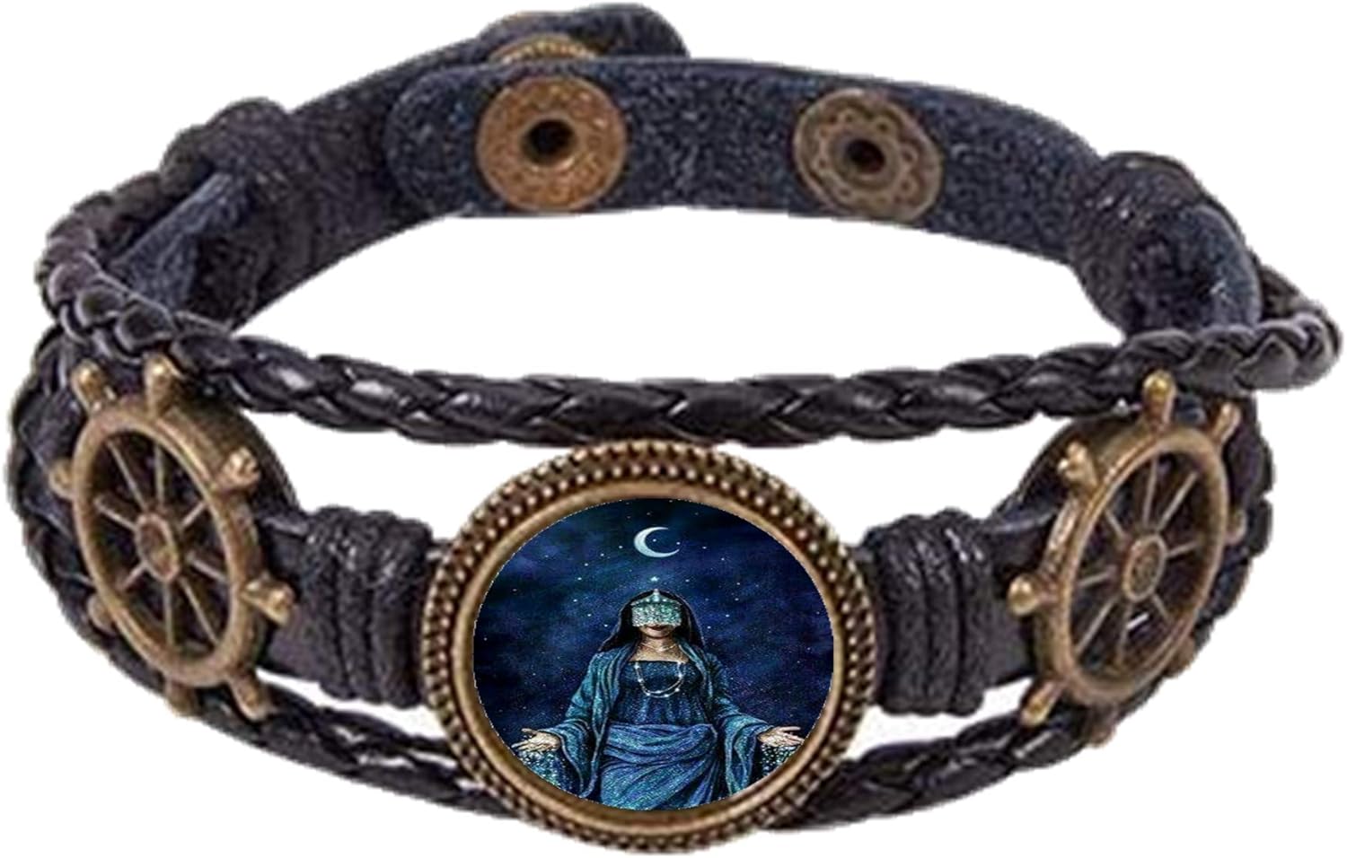 Gifts by Lulee, LLC Yemaya Jemanja Yeya Santeria Collection Ships Wheel Timon Braided Leather Bracelet 18mm Cabochon Bezel Tray Lucite Cover Button Adjust Closure Many Styles