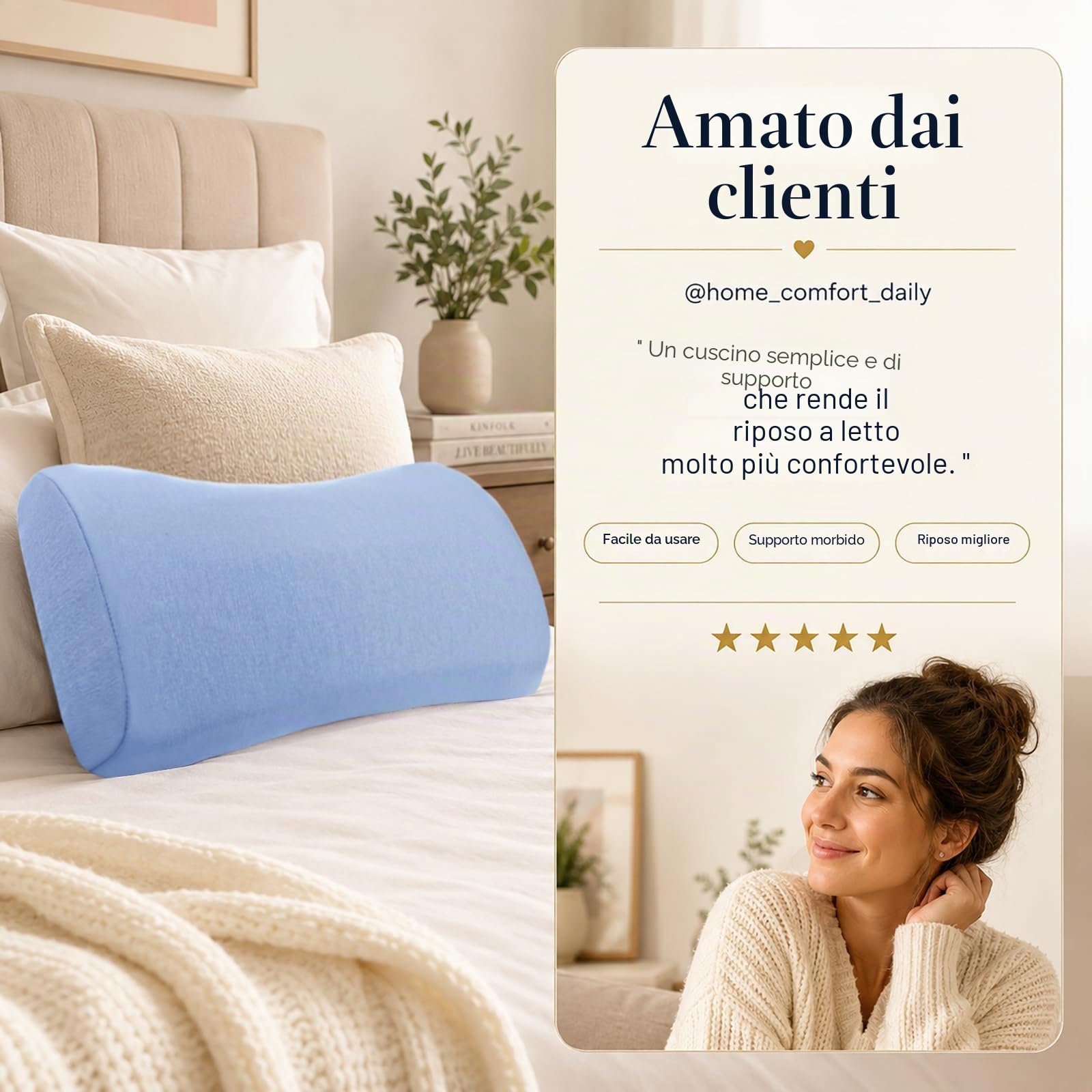 Cuscino di supporto lombare per alleviare il dolore alla schiena: cuscino lombare per dormire, cuscino in memory foam, cuscino a cuneo per chi dorme sul fianco, sulla schiena e sullo stomaco, cuscino