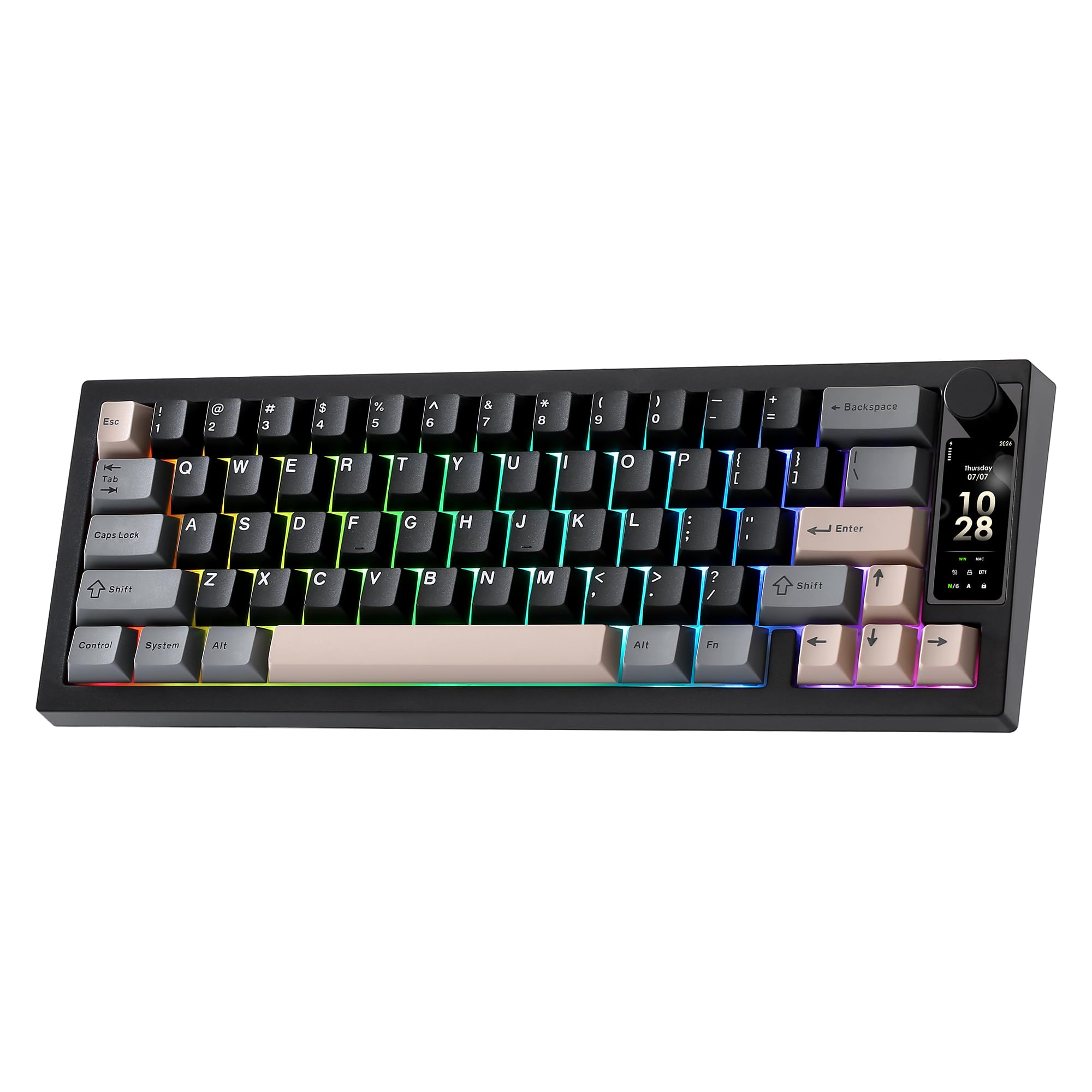 YUNZII IF68 Teclado Mecánico Gaming Inalámbrico QMK/Via (Negro, Milk V2) | 65% Pantalla TFT con Perilla, Bluetooth/2.4G/USB-C, Hot Swap, PBT, Retroiluminación RGB, US ANSI, para Mac/Win