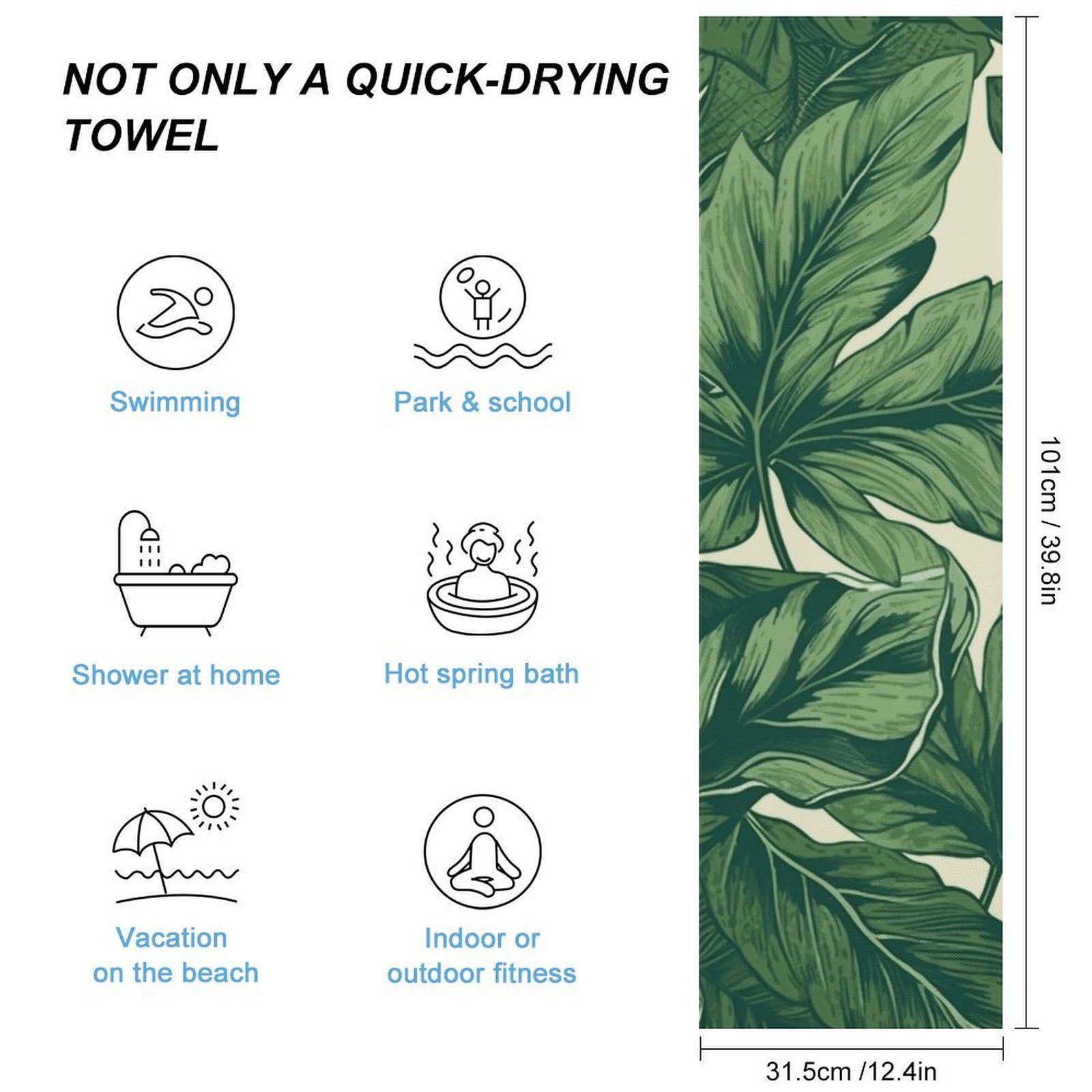 FHESDCW Green Foliage Botanical Towel Quick Dry Ice Towels for Hot Weather Breathable Camping Towels Sweat Super Absorbent Bathroom Towel for Gym Yoga Pilates Exercise