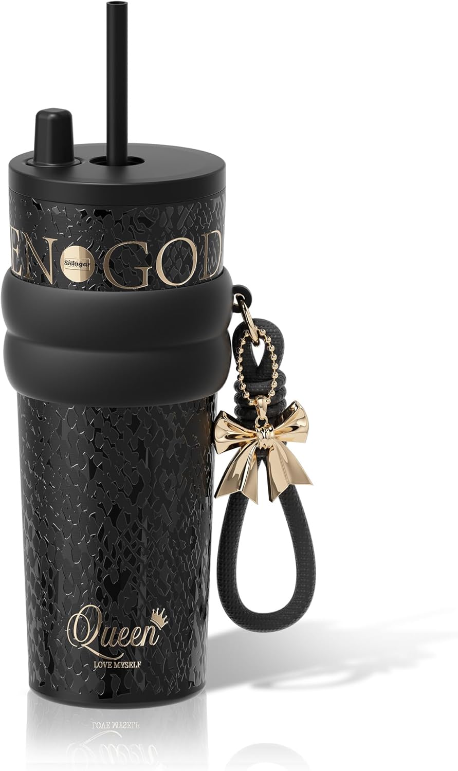 24 oz Stainless Steel Tumbler with Lid and Straw, Insulated Water Bottle Leak Proof for Hot and Cold, Portable Travel Coffee Mug, Reusable Coffee Cup for Women, Matte Black