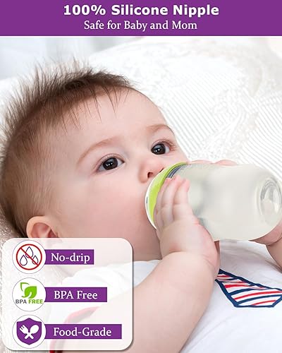 Miniatura 4 de Boquillas para biberones de Comotomo, 100% silicona suave, pezones de conversión de flujo variable, más de 6 meses, 4 unidades