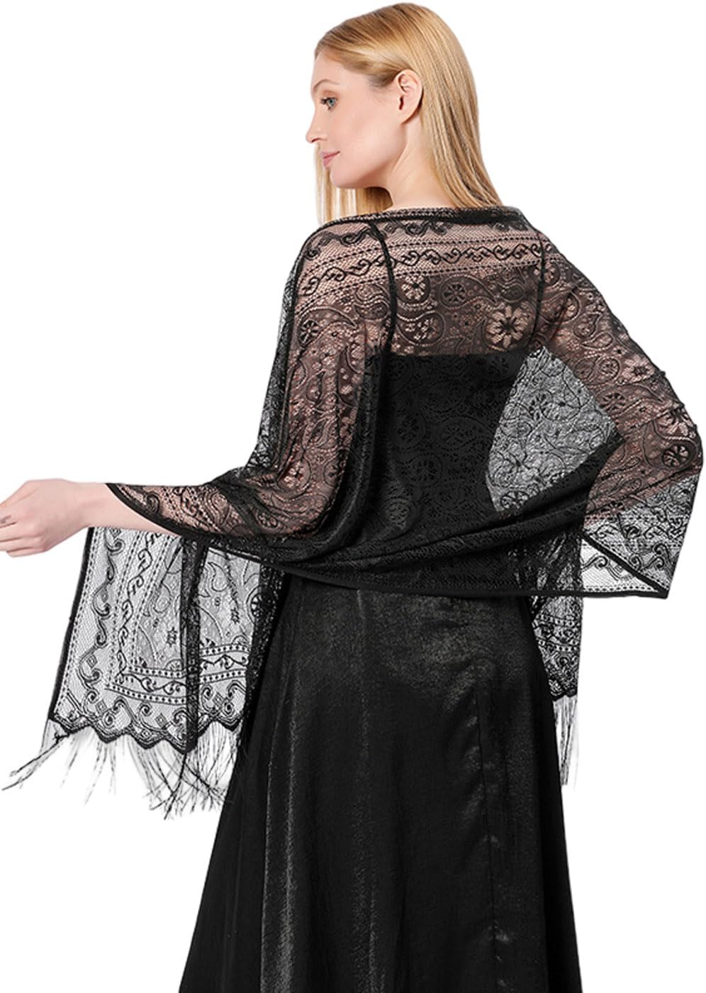 AtigyLace Shawls and Wraps for Wedding Fringed Pashmina Shawls for Evening Dresses Lightweight Bridal Shawl Scarves for Women and Bride