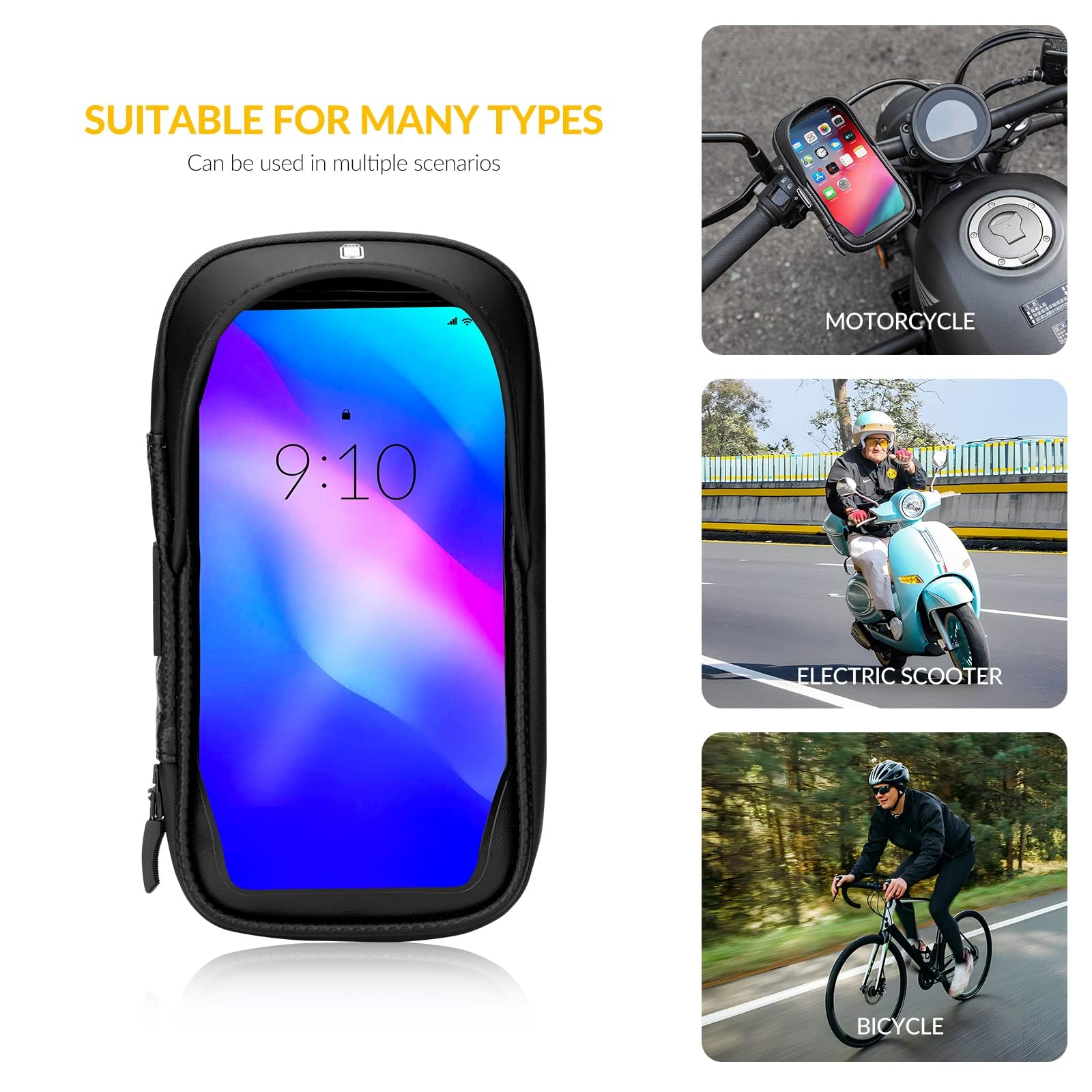 ROCKBROS Fahrrad Handyhalterung Wasserdicht – Handytasche Lenkertasche 360° drehbar, geeignet für 4,7–7 Zoll Smartphones, Handyhalter mit Touchscreen & Stauraum für Motorrad & Scooter