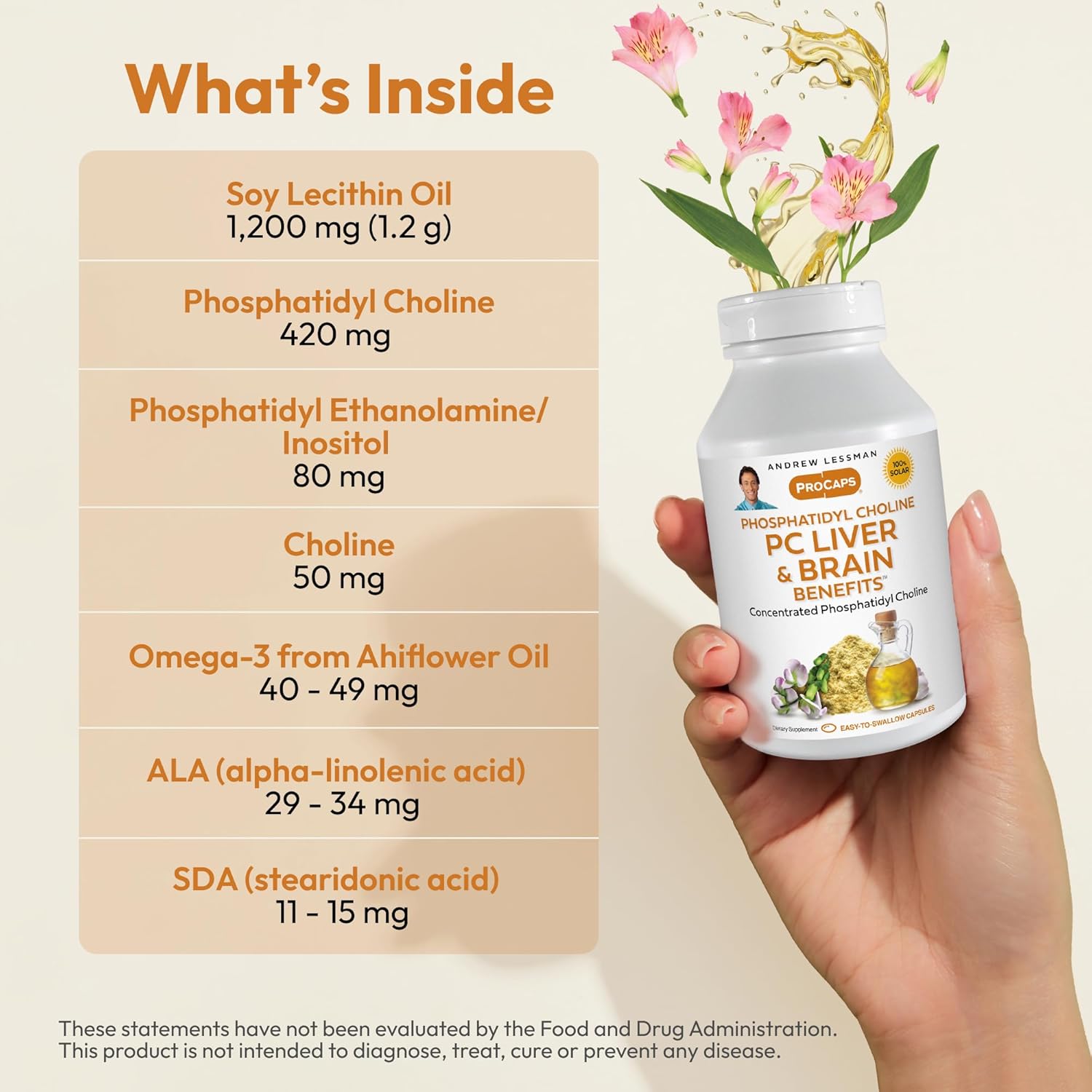 ANDREW LESSMAN PC Liver and Brain Benefits 60 Softgels - Phosphatidyl Choline, Most Important Building Block for Healthy Liver and Brain Structure, Function. No Additives. Easy to Swallow Softgels - Image 3