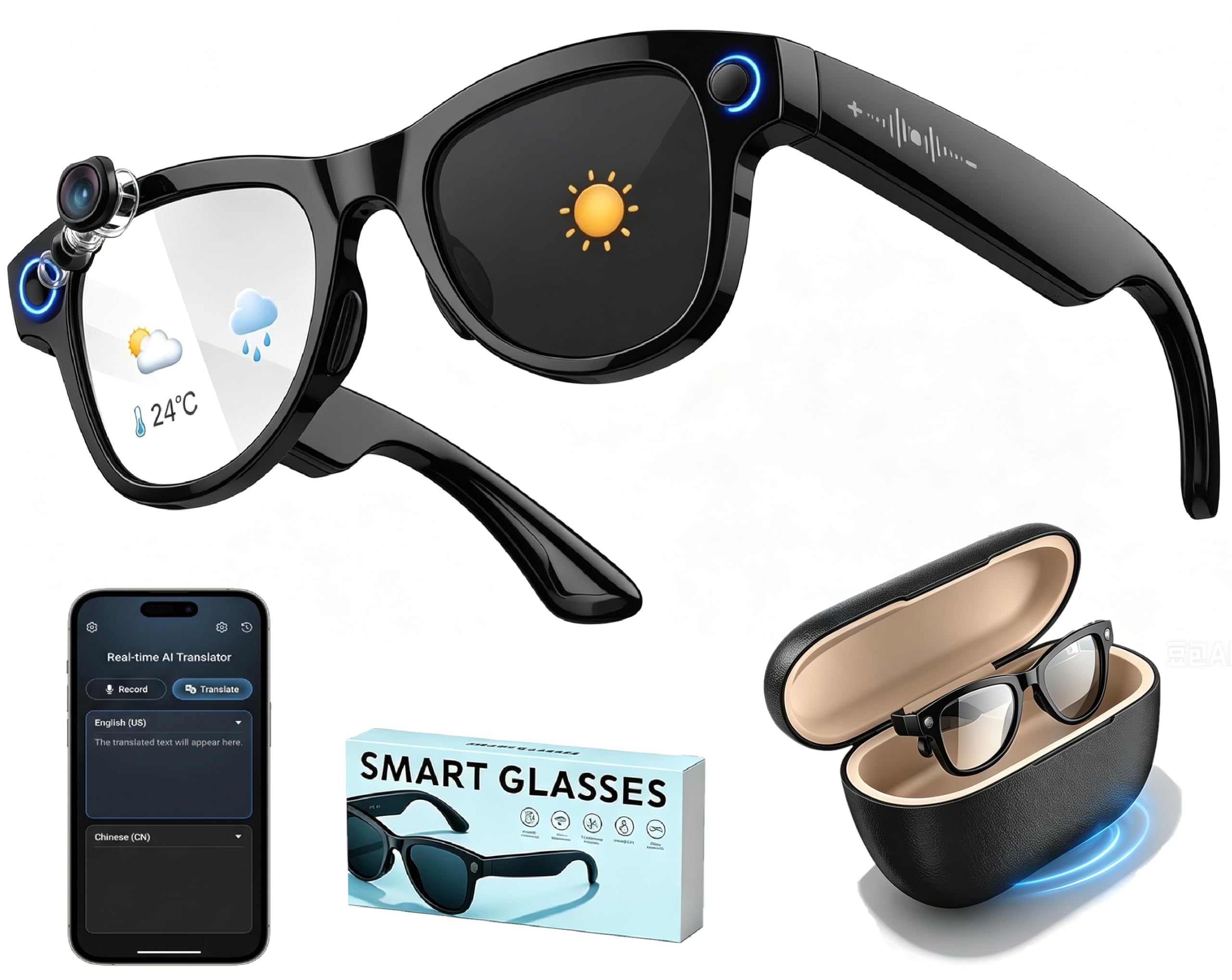 LIROPAU AI Smart Glasses con fotocamera da 8 MP, occhiali intelligenti