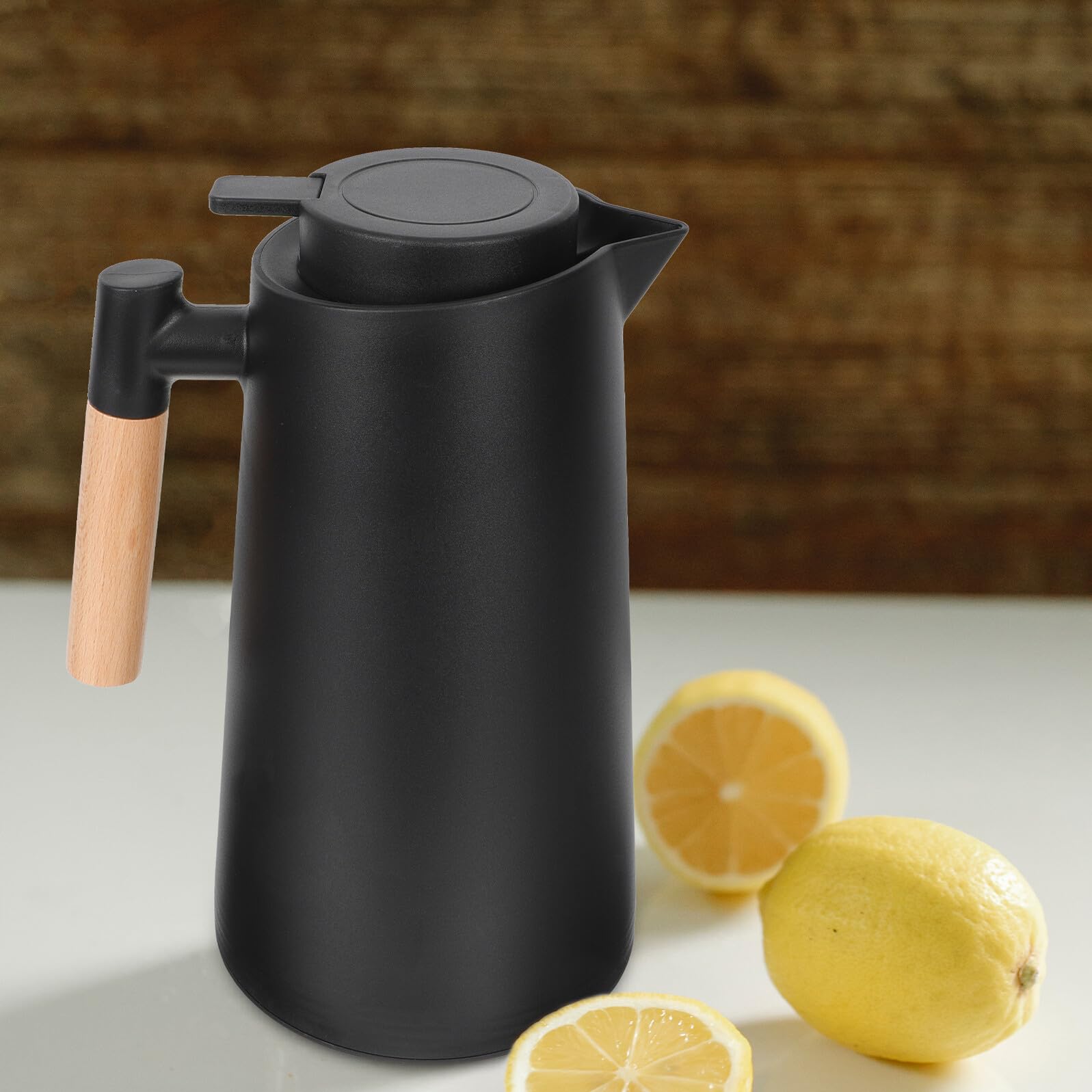 Homoyoyo Isolierte Kaffeekanne mit Holzgriff Vakuum Wasserkocher aus Glas Warmhaltekanne für Zuhause Büro und Outdoor