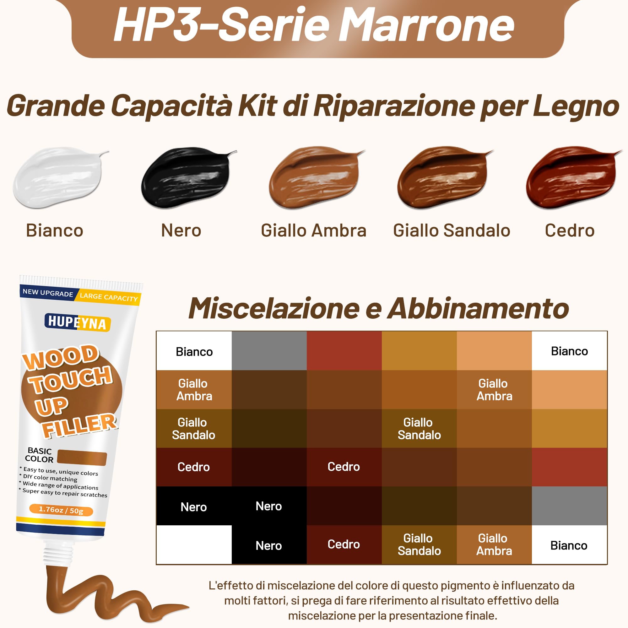 Kit di Riparazione per Legno, Grande Capacità Kit di Riparazione per Mobili in Legno, Stucco per Legno - Riparare di Graffi, Crepe, Buchi, Scolorimento per Pavimenti, Riparazione Legno Mobili