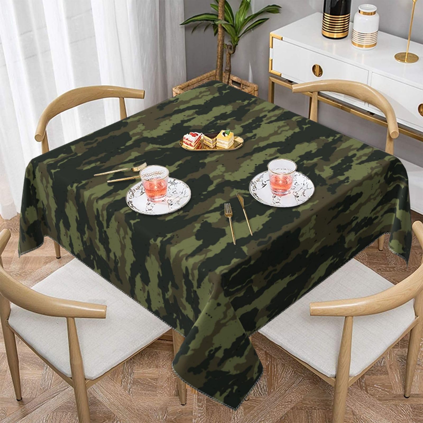 ZERAOKE Square Tablecloth 140x140 Cm, Camouflage - Table Cover, Polyester Wrinkle-Resistant Washable Tablecloths For Indoor/Outdoor Dining Parties Weddings (Fits 78 To 99cm Tables)
