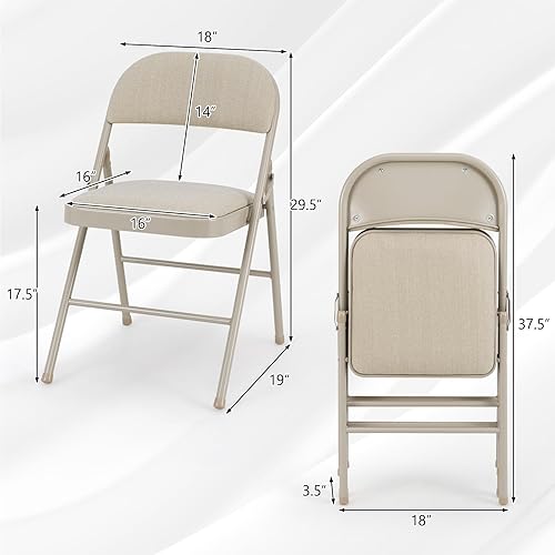 Miniatura 3 de GOFLAME Paquete de 6 sillas plegables, juego de sillas de comedor de tela con asiento acolchado y marco de metal, asiento comercial tapizado para