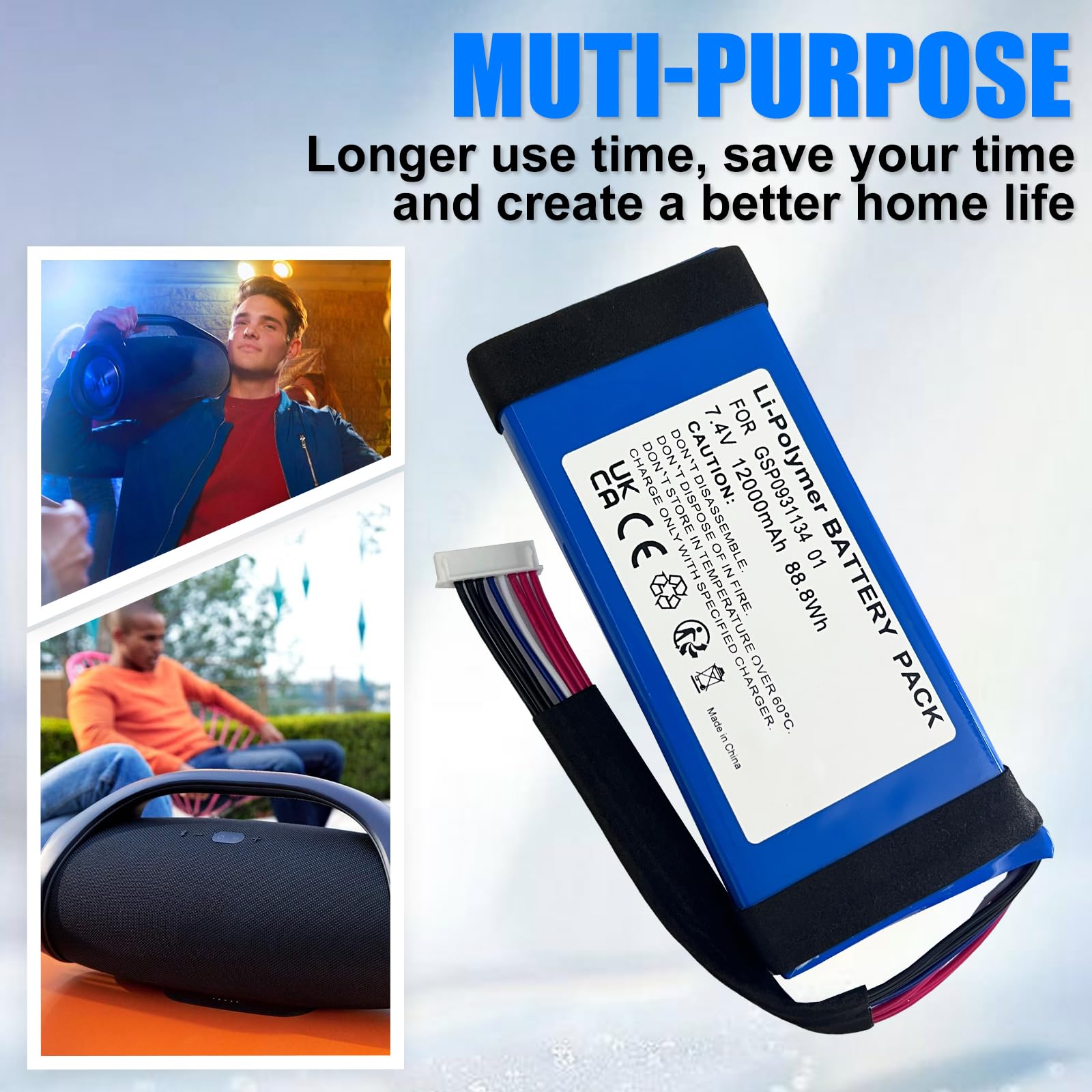 Batería de repuesto para altavoz Bluetooth JBL Boombox 1, repuesto para batería GSP0931134 01, compatible con JBL JEM3316, JEM3317, JEM3318. Batería de polímero de litio.